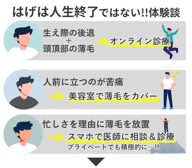 はげは人生終了ではないと証明する成功事例や体験談の図解