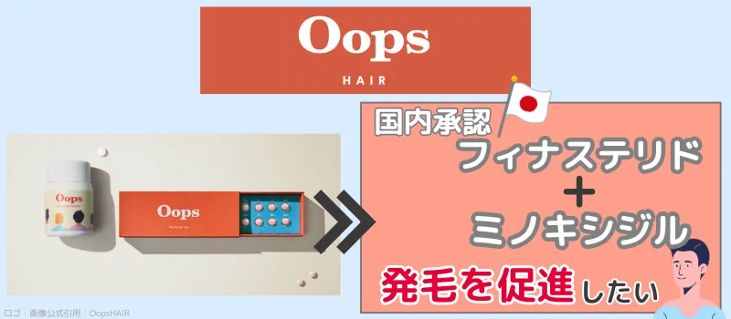 OopsHAIRのフィナステリド+ミノキシジルのパッケージ。発毛を促進したい