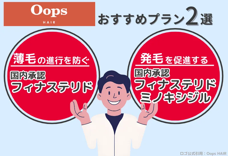 OopsHAIRのおすすめプラン2選。国内承認フィナステリド、国内承認フィナステリド＆ミノキシジル